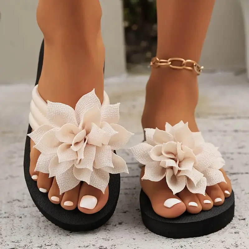Flip Flops Women, 1PC Women's Floral Flip Flops – Stylish Vacation Slip-On Sandals with 3D Flower Embellishments, Lightweight and Breathable, Perfect for Beach Holidays, Poolside Relaxation, Summer Travel, Ideal Gift for Girlfriend, Wife or Friends Travel 8