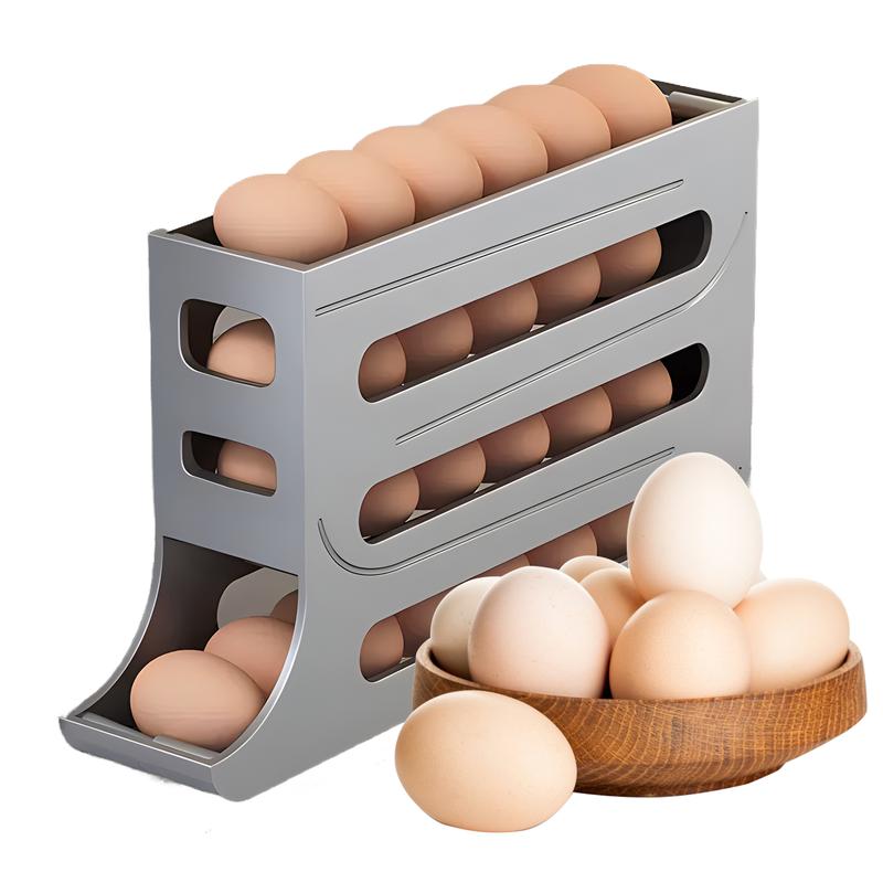 4-Tiers Auto Rolling Egg Dispenser, Space-Saving Egg Holder for Fridge and Countertop, Durable Plastic Kitchen Egg Organizer Kitchen Tools Kitchen supplies 2