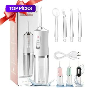 Rechargeable Water Flosser, Portable Oral Irrigator with 4 Counts Jet Tips, Waterproof Teeth Cleaner, 3 Modes Teeth Cleaning Tool for Home & Travel