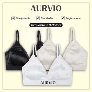 AURVIO Bralette, Wireless Lace Trim, Soft Polyamide Spandex Blend, Lightweight Everyday Comfort