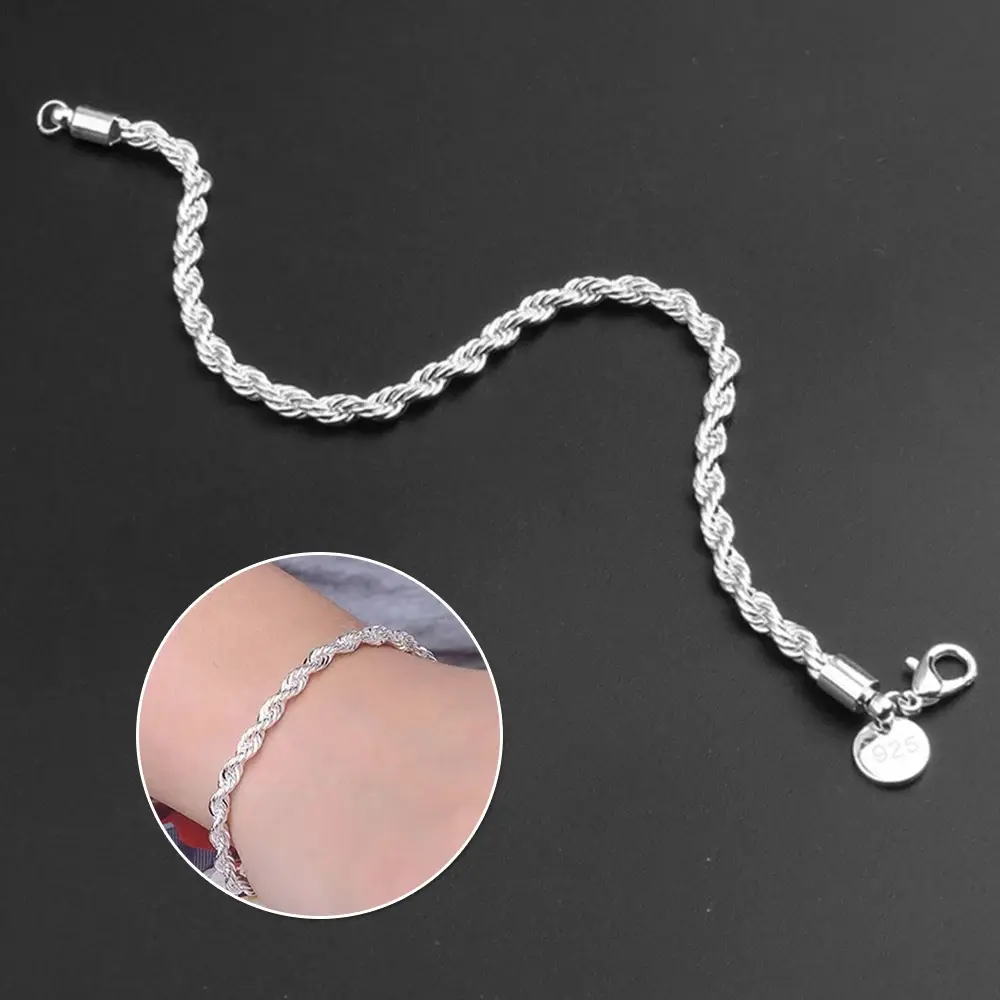 Silver Twisted Rope Bracelet 3mm Thick Chain - Classic Design for Any Occasion