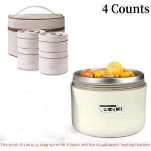 Lunch Box Set, 4 Counts/set Including 4 Stainless Steel Lunch Boxes & Insulated Bag, Leak-proof Food Container for Outdoor, Office, Home, Camping, Travel Accessories, Kitchen Food Supplies