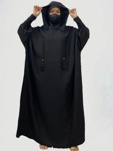 Women's Solid Hooded Dress, Casual Modest Modern Long Sleeve Dress for Fall & Winter, Women's Islamic Clothing for Muslim Daily Wear, Jilbab, Hooded Cloak