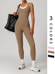 Women's Criss Cross Backless Sports Jumpsuit, Solid Sleeveless 2 in 1 Jumpsuit for Yoga Gym Workout, Ladies Sportswear for All Seasons, Gym Wear