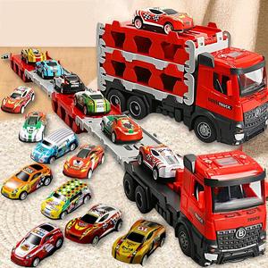 Large Ejection Folding Rail Container Truck Toy with 12pcs Random Color Car, 13pcs/set Folding Track Racing Vehicle, Storage Alloy Car Toy, Birthday Gift for Boys