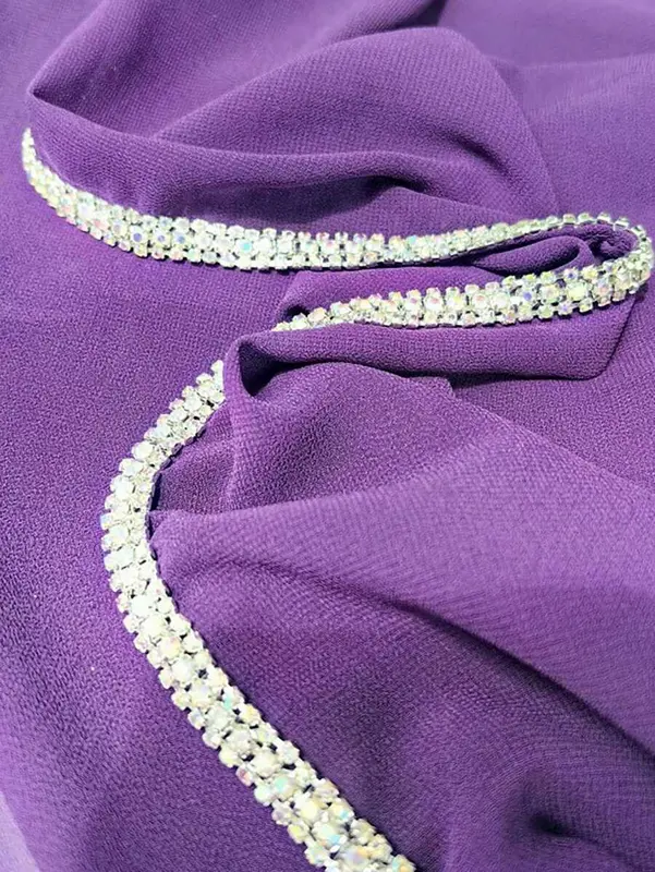 1pc Women's Heavy Beaded Border Solid Color Chiffon Scarf, Elegant Rhinestone Studded Shawl Malay Rhinestone Long Scarf Chiffon Hijab  African Headscarf Head Wrap, Suitable For Travel Vacation Party Outfits Accessories Women[S12] 8