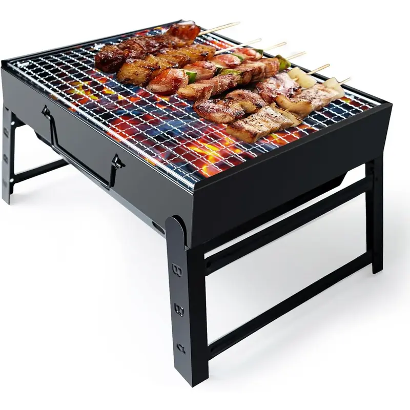 BBQ Barbecue Grill, Portable Foldable Charcoal Grill for Outdoor, Stainless Steel BBQ Tabletop Smoker for Picnic, Garden, Terrace, Camping, Travel, Hiking 0