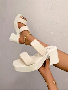 Women's Fashionable Plain Color Chunky Sandals, Casual Comfortable Platform Sandals for Summer, Lightweight Breathable Flatform Shoes for Daily Wear, Girl, Cream Elegant Minimalist Lightweight Strappy Sandals, Elegant Party Footwear