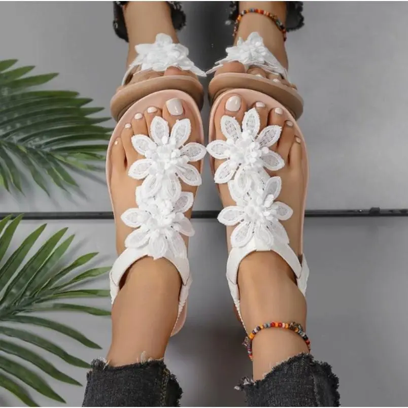 Women's Fashionable Floral Decorated Sandals, Casual Open Toe Sandals for Summer, Lightweight Breathable Comfortable Shoes for Daily Wear, Girl