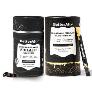 BetterAlt Ultimate Power Up Duo | Himalayan Shilajit Gummies & GOLD+ Honey Sticks | Lab-Tested | Helps Boost Energy | 1-Month Pack