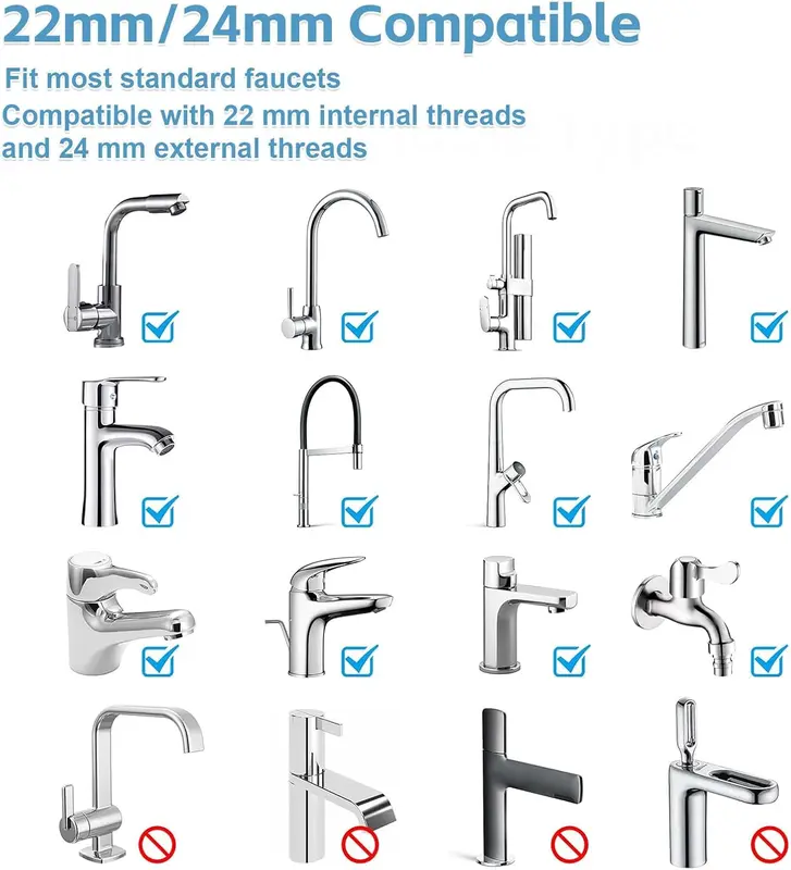 Kitchen Tap Spray Head - 360° Swivel Kitchen Tap Extension - 3 Water Flow Modes Faucet Extender Tap Attachment - 22mm/24mm Compatible - Fits Standard Tap Adapter for Kitchen Sink 4
