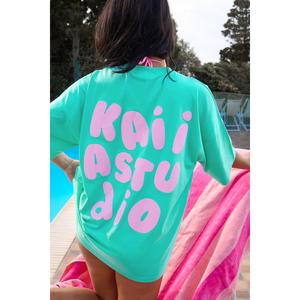 Kaiia Bubble Graphic Oversized T-Shirt Spearmint & Baby Pink