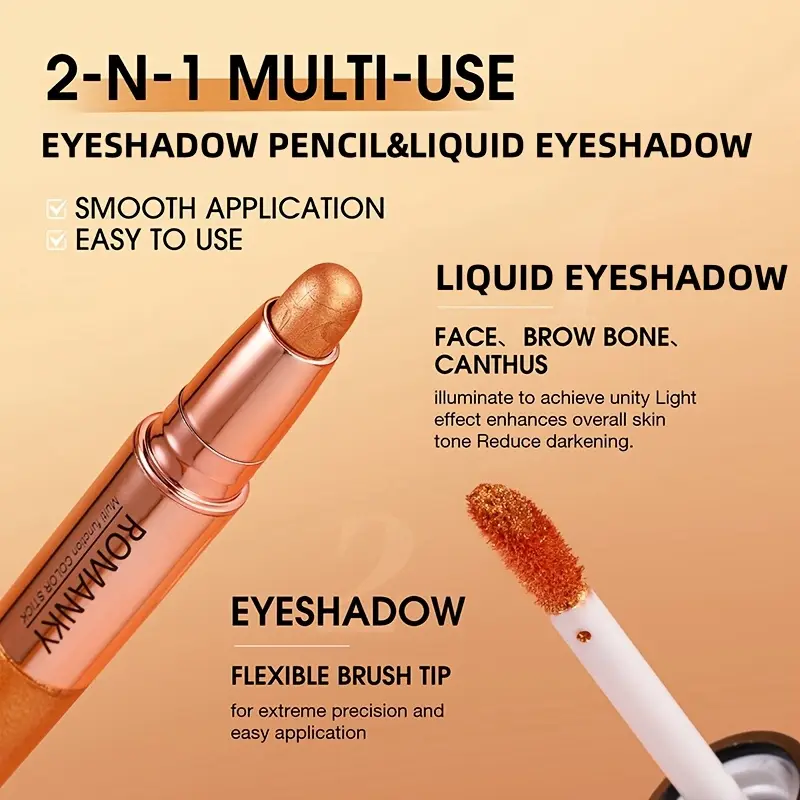 6 Colors 2-in-1 Highlight Stick + Highlight Liquid - Smooth Highlight Stick with Glitter Highlight Liquid and Flocked Brush Head, Can Be Used As Eye Shadow, Facial Highlighter for Bold Stage Makeup, Smoky Makeup,perfect Gift 8