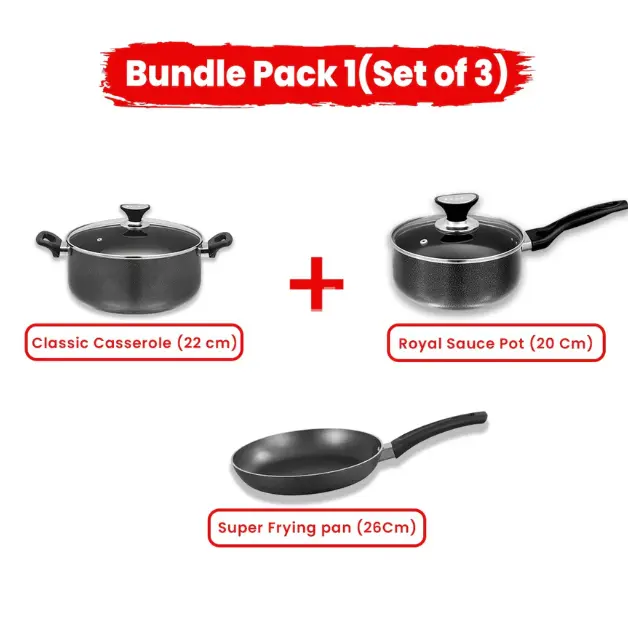 Best-Selling 3pc Sonex Cookware Set – Frying Pan, Saucepan & Casserole (Non-Stick, Induction Ready) Glass Lid