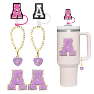 Cup Accessories, 6 Counts/set Including 2 Letter Handle Charm, 2 Chenille Cup Sticker and 2 Straw Toppers, Charm Set for Stanley Tumbler, Fathers Day Gift, Summer Gift [no Cup], Best Friend Gifts
