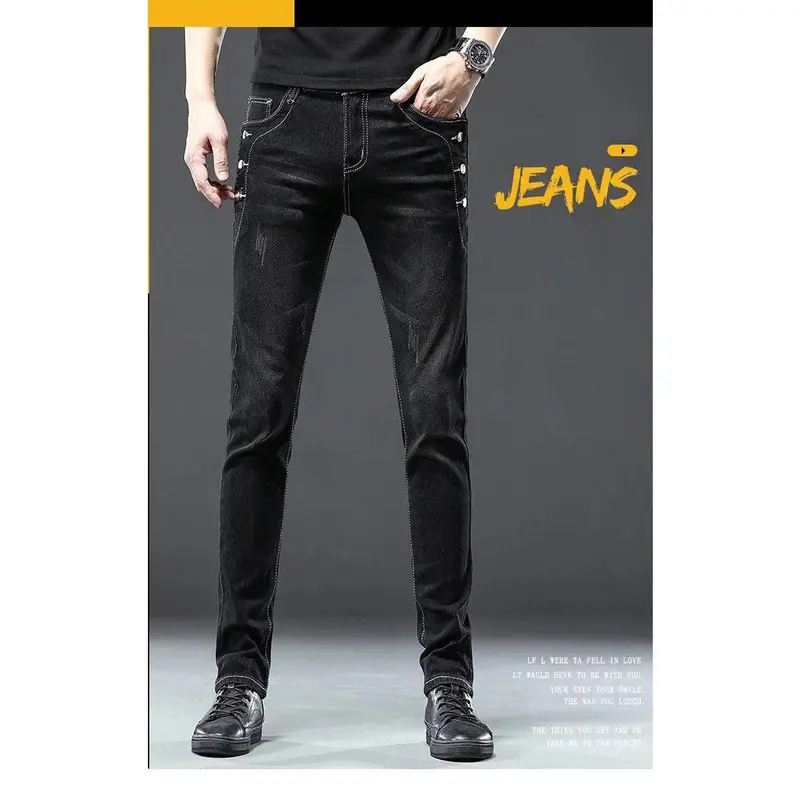 Classic Slim Vintage Fashion Men's Designer Jeans Snowflake Grey Wash Korean Fashion Stretch Pants Multi-button Denim Trousers 5