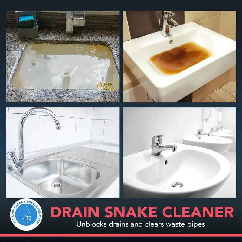 2pk Flexible Drain Unblocking Rods 1M Long Sink Unblocker Cleaner Snake Tool 3