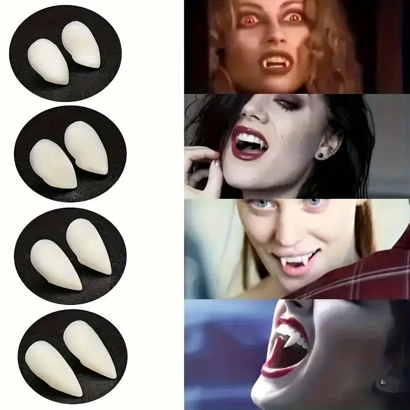 2pcs Vampire Fangs with Adhesive Particles, 19mm - Ideal for Cosplay & Halloween Makeup Parties, Role-playing Accessories 3