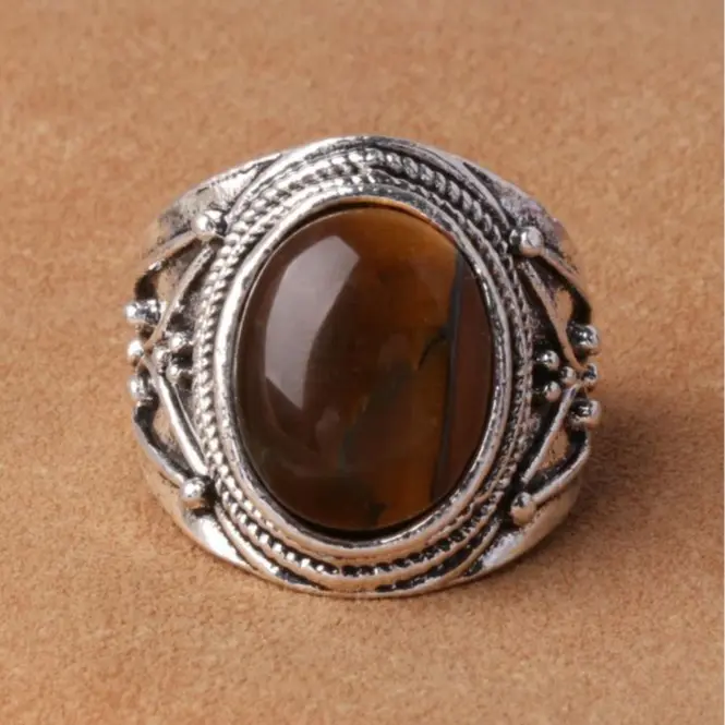 Men's Ring, Vintage Silver Alloy Plated Tiger Eye Stone Ring, Vintage Holiday Style Stone Ring, Multiple Color Options 2