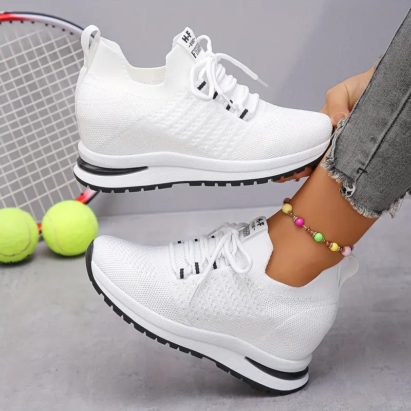 Comfy Wedge Height Boosting Sneakers - Breathable, Soft, Low-Top, Lace-Up, Platform Design for Comfortable Walking and Casual Sports - Perfect for Womens Active Lifestyle 1
