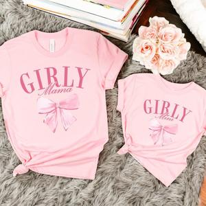 Girly Mama & Mini Coquette Bow T-Shirts- Cotton Pink