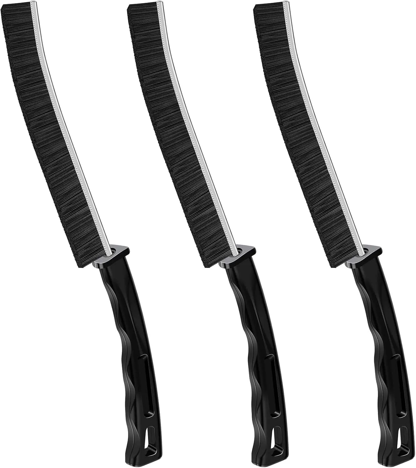 3PCS Hard Bristle Crevice Cleaning Brushes, Long Handle Bathroom Tile Grout Cleaner Brush, Narrow Curved Gap Cleaning Tool Scrubs Nooks and Crannies