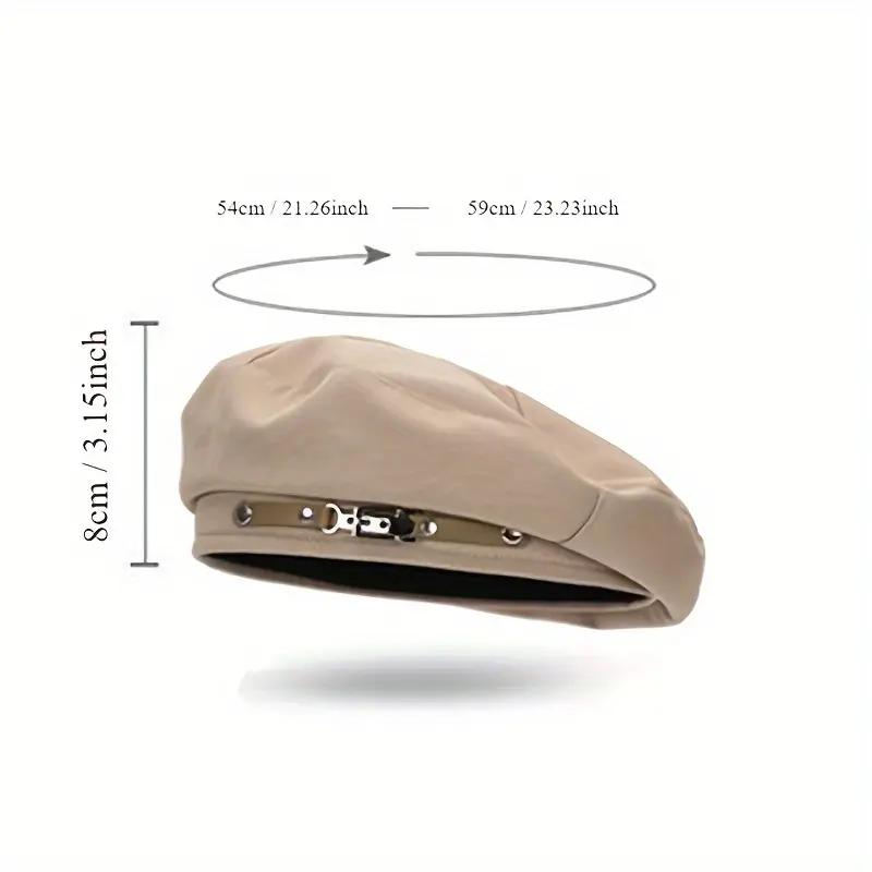 Women's Vintage Beret Hat - Lightweight Non-Stretch Painter Cap with Decorative Metal Eyelets & Adjustable Drawstring Closure, Solid Color Fall Winter Fashion Accessory for Casual Outings, Valentine's Day (Black/Beige), Cute Ladies Hats, Texture 5