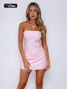 Women's Solid Color Strapless Tube Dress, Fashion Casual Short Dress for Daily Outdoor Wear, Ladies Dress for Summer, Womenswear