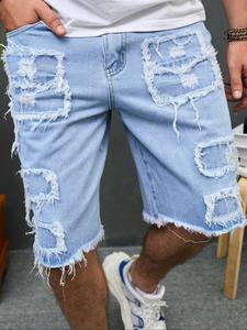 Men's Raw Trim Denim Shorts, Loose Casual Fashion Baggy Shorts for Summer, Men's Bottoms for Daily Wear, Cotton