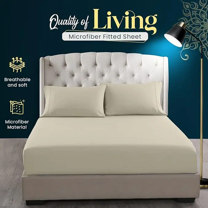 Aura Décor  : Microfiber Fitted Sheets Breathable, Anti Wrinkle 40cm Deep Pocket Single Bed Sheets  |  Bedding 90 X 190 CM Single Fitted Sheet | 4