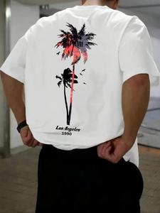 Men's Palm Tree Print Round Neck Tee, Loose Casual Short Sleeve T-shirt for Summer, Men's Top for Daily Wear, Streetwear, Graphic Tees