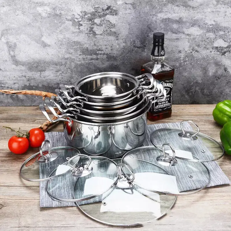 11PCS Induction Non Stick Stainless Steel Cookware Cooking Pot Pan With Lids Set 1