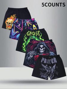 Men's Skull & Letter Print Shorts, Regular Fit Casual Comfy Breathable Shorts for Daily Wear, Men's Shorts for Summer, Halloween