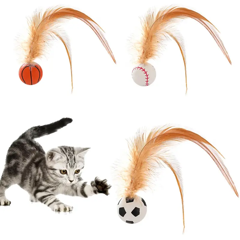 Cat Interactive Ball Toys Interactive Bouncy Ball with Feathers Cat Toys  for Indoor Cats and Kittens 1