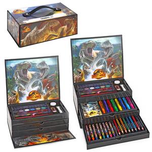 Jurassic World 52pc Kids Colouring Art Stationery Set with Watercolour Felt Tip Pens Crayons and Pencils Travel Set for Children
