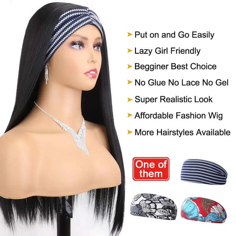20-30Inch Straight Headband Wig Black/Brown/Mix Color Women's Headband Wig Synthetic Wigs For Women Heat Resistant Synthetic Wig 3