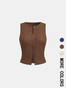 Women's Solid Color Tank Top, Casual Sleeveless Button Front  Top for Summer, Fashion Women's Knitwear for Daily Wear