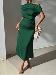 Women's Plain Asymmetrical Design Dress, Elegant Formal  Dress for Party Dating Wear, Ladies Summer Clothes