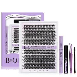 B&Q Lash Extension, 280pcs Eyelash Kit 30D+40D 9-16 Mixed Lash Clusters with Bond & Seal Individual Lashes Kit DIY (KIT, 30D+40D-D-9-16MIX) Eyelash Extension Glue