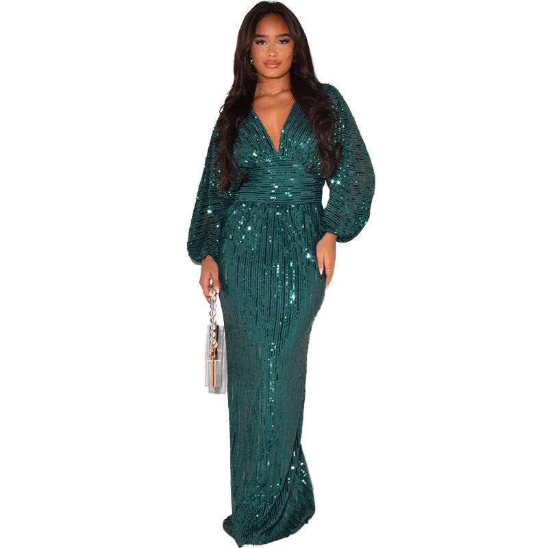 Glimmering  V-Neck Maxi Dress 4