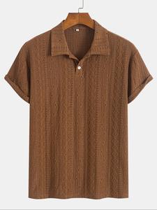 Men's Solid Jacquard Short Sleeve Polo Shirt, Regular Fit Casual Breathable Comfy Top for Summer, Fashion Men's Clothes for Daily Wear, Shortsleeve Golf Shirt, Textured Polo Shirt, Menswear