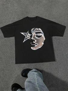 Men's Figure & Star Print Drop Shoulder Graphic Tee, Casual Soft Regular Fit Street Fashion Shortsleeve Round Neck T-shirt for Daily Wear, Men's Clothes for Summer, Streetwear