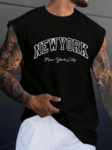 Men's Letter Print Sleeveless Tank Top, Casual Comfy Round Neck Vest for Summer, Loungewear for Daily Wear