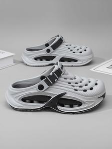 Men's Mecha-Style Thick-Soled Two-Way Clogs, Adjustable Breathable Non-Slip Closed-Toe Slides, Summer Soft-Soled Beach Shoes for Indoor & Outdoor Wear