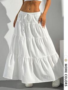 Women's Plain Wide Leg Hem Ruffle Trim Skirt, Casual Fashion Midi Skirt for Daily Wear, Ladies Bottoms for Summer