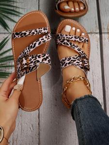 Women's Fashion Leopard Print Lightweight Flat Sandals, Casual Comfortable Soft Sole Sandals for Beach Vacation, All-match Commuter Shoes for Work & Daily Wear, Summer