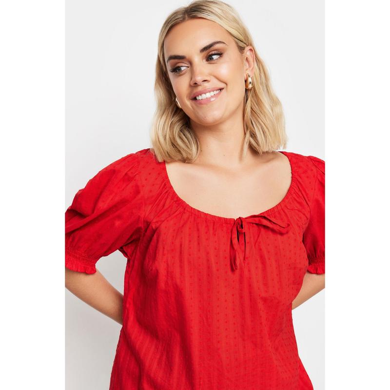 YOURS Curve Red Dobby Tie Neck Blouse 3