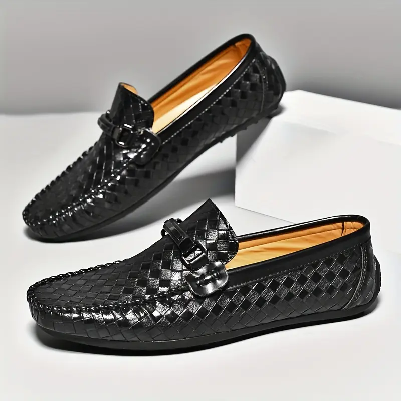 [Breathable Summer] Men's Black Slip-On Loafers | Breathable | Lightweight Rubber Sole | Summer Casual | Diamond Pattern & Bowknot Design 2
