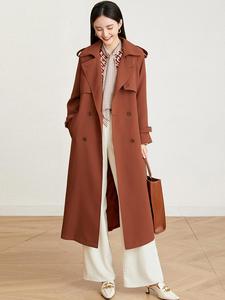 Women's Solid Double Button Belted Long Trench Coat, Casual Lapel Neck Long Sleeve Coat for Fall & Winter, Women's Clothing for Daily Wear