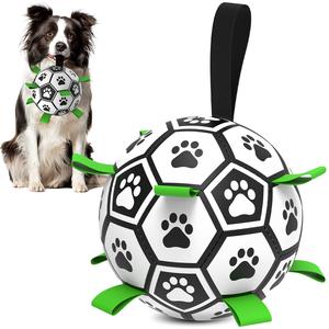 Durable Paw Print Football Dog Toy with Nylon Strap and Hand Pump Perfect for Indoor and Outdoor Chewing Teeth Cleaning Interactive Play and Summer Birthday Gift for Pets